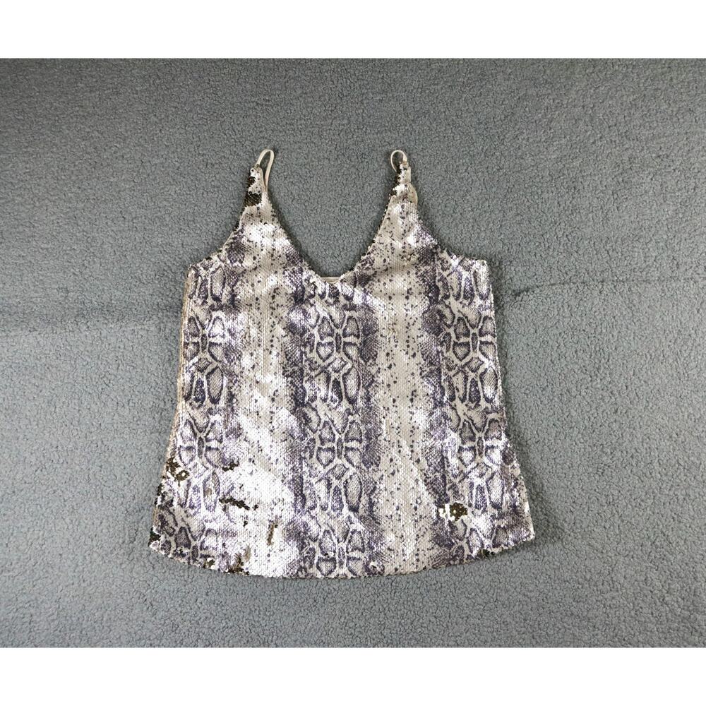 Maven West Top Small Sequin Snakeskin Tank Spaghetti Strap Cami Blouse Boho